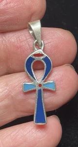 925 Sterling Silver Handmade Colorful Ankh pendant From Egypt - Picture 1 of 7