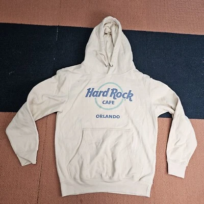 Stains* Hard Rock Cafe Orlando Graphic Print Hoodie Sweatshirt Small Cream R0b - Image 1 of 4