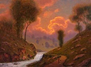 Oil Painting Landscape Western Art Vintage Sunset Clouds Windberg Styl MAX COLE - Picture 1 of 2