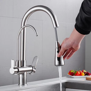 3 in1 Kitchen Drinking Filtered Water Mixer Tap Outlet Dual Lever Water Sink Tap - Picture 1 of 8
