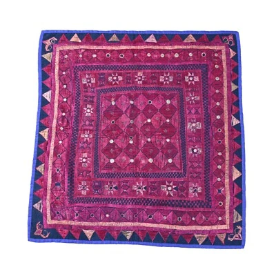 Tapestry, Abstract and geometric mirror work Gujarati textile 33" x 33" - Image 1 of 4