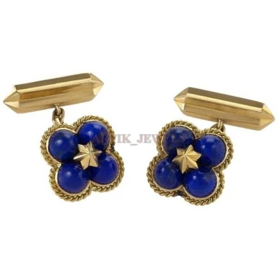 Gemelos de plata de ley 925 chapados en oro con piedras preciosas de lapislázuli natural 2337 Foto 1 de 4