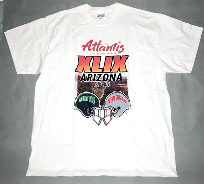 Super Bowl 49 Seahawks Patriots Men's T-Shirt Sz LG Atlantis Casino Reno Az 2015 - Image 1 of 4