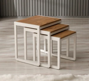 ABAHome PERA Nesting Set of 3 Side Tables, Stacking End Tables, Brown, Off White - Picture 1 of 10