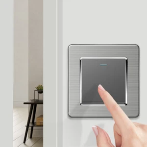 Silver 2 way 1 Gang LED Wall Light Switch~Stainless Steel Thin Modern Home Decor - Picture 1 of 11