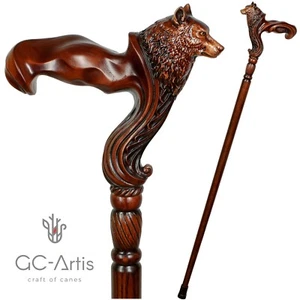 Original GC-Artis Wooden Wolf Walking Stick Cane Ergonomic Palm Grip Handle RH - Picture 1 of 14