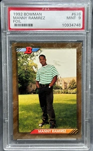 1992 Bowman Manny Ramirez Rookie RC Gold Foil #676 PSA 9 Mint Cleveland Indians - Picture 1 of 2