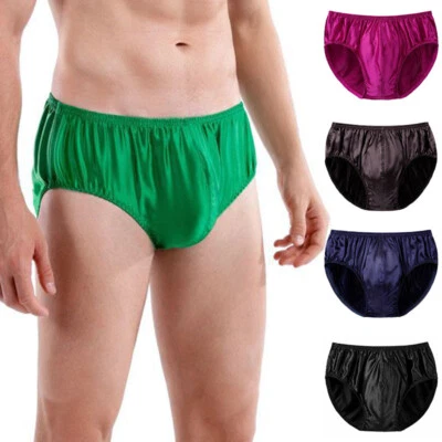 Mens Briefs Satin Silk Panties Underwear Knickers Lingerie Breathable Underpants - Image 1 of 4