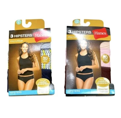 Lot Of 2 Packs Hanes Hipsters Microfiber Wedgie Free No Panty Lines Size 5 - Image 1 of 4