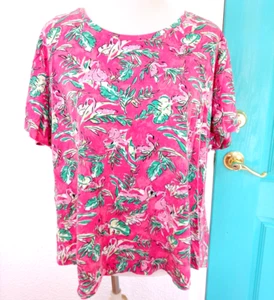 Coral Bay Shirt Womens Plus Size 2X Pink Flamingo All Over Print Cotton - Picture 1 of 5