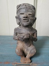 Antique Pre-Columbian Style TERRA COTTA Sitting Tribal Maya Statue AZTEC Drum