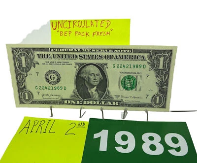 One Dollar Bill Birthday Note April 2 1989. Uncirculated. Fancy Serial Number - Image 1 of 4