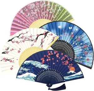 4 PCS Chinese Folding Fan for Women Foldable, Silk Bamboo Hand Held Fan - Picture 1 of 30