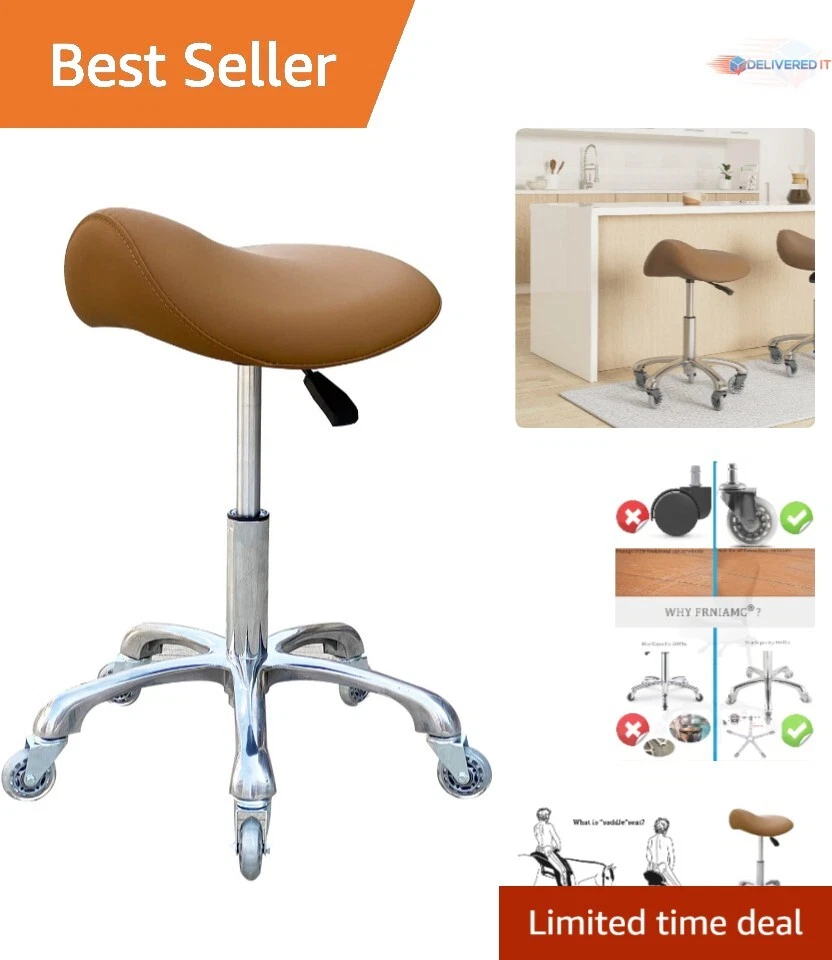 Frniamc Professional Saddle Stool With Wheels Ergonomic Swivel Rolling Height AD