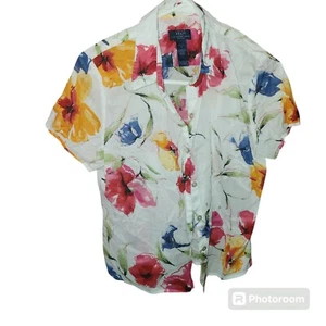 Crazy Horse Liz Claiborne Shirt Women SZ 12 White Floral Vintage - Picture 1 of 4