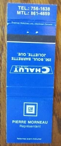 GENERAL MOTORS (GMC) MATCHBOOK: CHALUT (PIERRE MORNEAU) (JOLIETTE, QUEBEC) -F11 - Picture 1 of 1