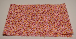 COTTON FABRIC 6-1/2" X 42" wof SCRAP remnant PINK ORANGE FLORAL - Picture 1 of 2