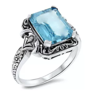3.5 Ct GENUINE BLUE TOPAZ CLASSIC VICTORIAN STYLE 925 STERLING SILVER RING 485X - Picture 1 of 4