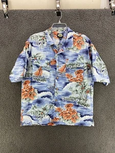 VTG Tommy Bahama Hawaiian Shirt Mens Large Rayon Floral Sailboats Wooden Buttons - Picture 1 of 14