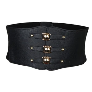 Women's Retro Steampunk Leather Waist Belt Cinch Waspie Wide Elastic Corset - Picture 1 of 3