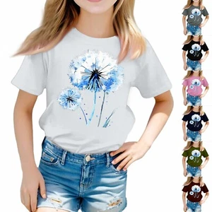 Girls Boys Performance Short Sleeve T-Shirts Kids Basic Lightweight Printed Tee# - Picture 1 of 33