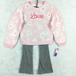 Derek Heart Girls Sweatshirt Pants 2 Piece Set Pink Floral Love Embroidery 8 New - Picture 1 of 14