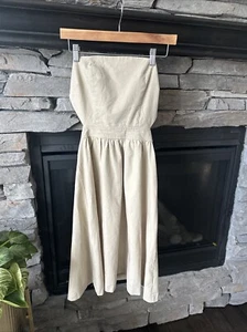 Urban Outfitters XS Vestido Mangas Espalda Abierta Ahora Lino Mezcla Algodón Beige Tostado - Imagen 1 de 7