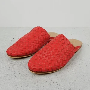 SOOSOO Womens Size AU 8 Red Leather Braided Slip On Slides Flat Sandals Shoes - Picture 1 of 8
