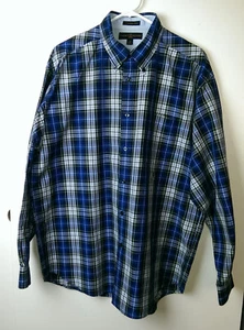 TOMMY HILFIGER MEN'S LONG SLEEVE SHIRT L BLUE WHITE PLAIDS CHECKS BUTTON DOWN - Picture 1 of 6