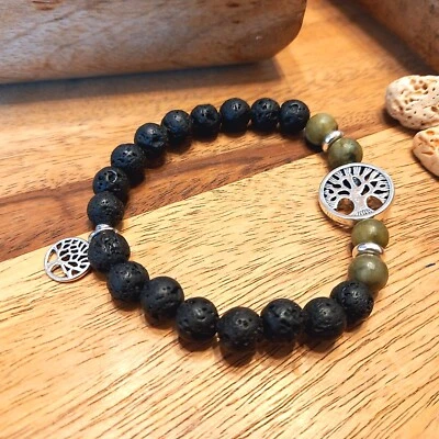 Stretch Armband Edelsteinperle Baum des Lebens Lava & Jadeperlen 16/17/18cm (22) - Bild 1 von 3