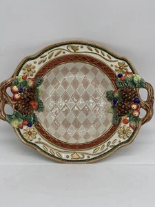 Fitz & Floyd Classics JOLLY OLE SAINT NICK Christmas Pine cone Handled 10" Bowl - Picture 1 of 7