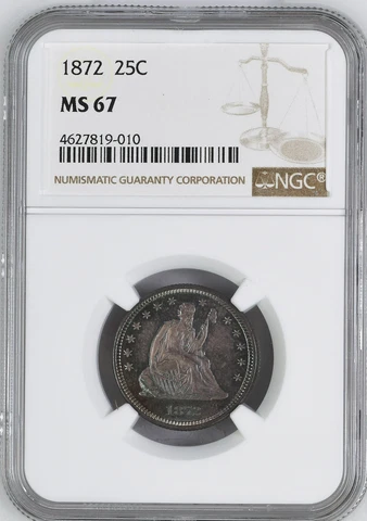 1872 LIBERTY SEATED 25C NGC MS 67 Cover