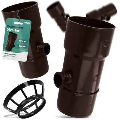 MILLTO Dachrinnenablauf Regenwassersammler Regenwasser Regentonne DN Ø90 x 1'' AG Braun