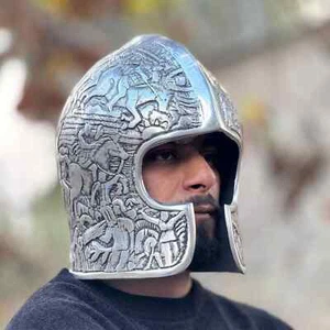 Full Embossed Barbuta Helmet ~ Medieval Knight Armor 18g Mild Steel Helmet ~ LAR - Picture 1 of 7