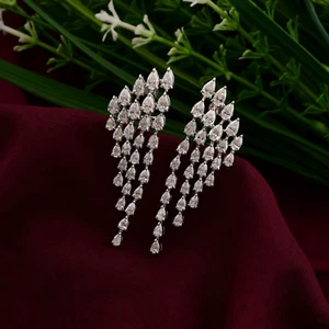 5.25 Ct Lab Grown CVD Pear Diamond Chandelier Earrings 14k White Solid Gold - Picture 1 of 9
