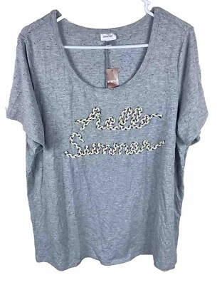 Avenue T 恤女式 18/20 灰色短袖针织纱线 Hello Summer Spell Out — 第 1/4 张图片