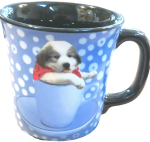 Tazza Husky dell'artista Keith Kimberlin cucciolo cane tazza blu bianco a pois 12 oz - Foto 1 di 6