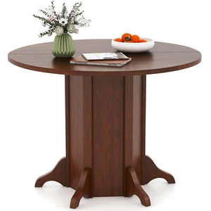 42" Wooden Kitchen Table Round Dining Table w/ Pedestal Base for 4-6 People - Picture 1 of 10