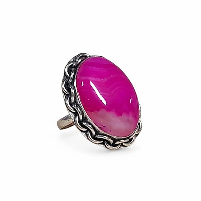 Anillo de ágata Botswana rosa para dama de ley 925 talla 9 Foto 1 de 4