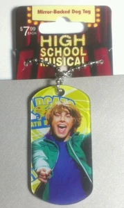 HIGH SCHOOL MUSICAL GREEN ZAC EFRON MIRRORED BACK DOGTAG NECKLACE OR KEYCHAIN - Picture 1 of 3