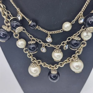 Collar Ann Taylor Tono Dorado Capas Imitación Perla Negro y Cuentas de Cristal Nuevo con Etiquetas 16-18 - Imagen 1 de 14