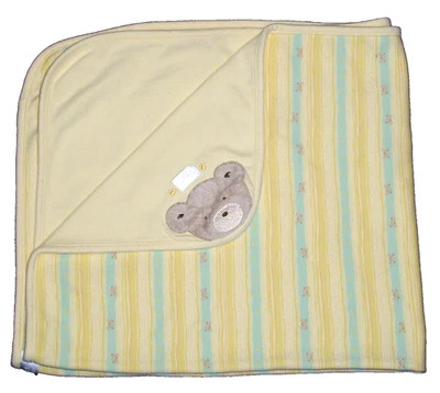 VTG Carters Yellow Bear Baby Blanket Green Stripe Cotton Security Lovey - Image 1 of 3