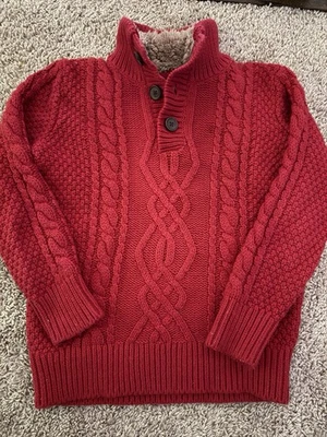 Gap Cable Knit Sweater Boys Medium 8 Button-Up Collar Red Winter Holiday - Image 1 of 3
