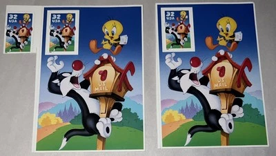 Sylvester and Tweety Bird Warner Bros Looney Tunes Cartoon USPS Stamp Collector - Image 1 of 4