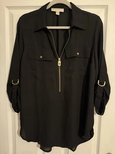 Michael Kors 3/4 Sleeve Black Blouse Shirt Size M - Picture 1 of 2