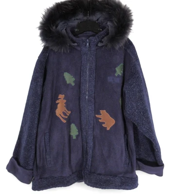 NORTHERN REFLECTIONS Navy FLEECE Removable Fur Hood BEAR/MOOSE Hoodie Jacket L - Image 1 of 4