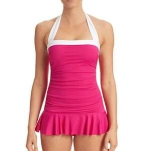 Lauren Ralph Lauren Bel Aire Badeanzug mit Rock rosa weiß Größe 10 - Bild 1 von 11