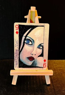 PINTURA ÚNICA POP ART 9 DIAMANTES DAMA ACEO 2,5 X 3,5 ADN Original SWARTZMILLER Foto 1 de 4