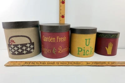 Set of 4 Primitive Cardboard Farmhouse Round Nesting Boxes with Lids - Image 1 of 4
