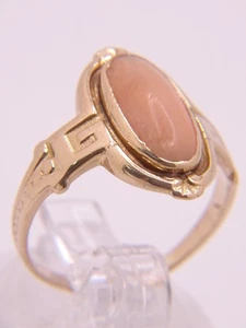 Beautiful Vintage 14 K Gold Oval Coral Art Deco Sz 6 Cocktail Ring - Picture 1 of 23